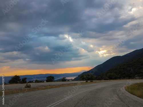 ioannina from mitsikeli mountain road in evening greece