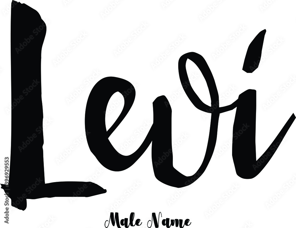 Levi Male Name Cursive Calligraphy Text on White Background Stock