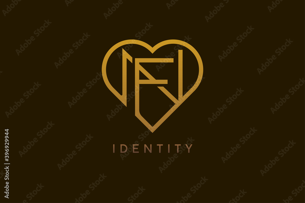 Abstract initials F and N logo, gold colour line style heart and letter combination, usable for brand, card and invitation, logo design template element,vector illustration Abstract initials F and N logo, gold colour line style heart and letter combination, usable for brand, card and invitation, logo design template element,vector illustration