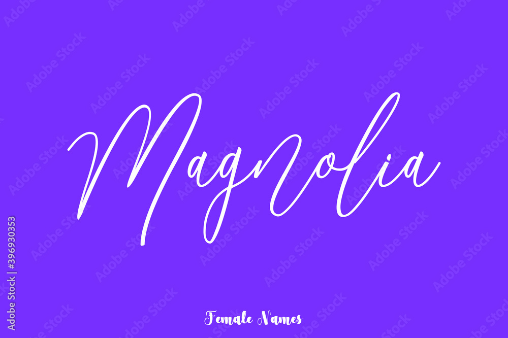 Magnolia-Female Name Cursive Calligraphy Text On Purple Background