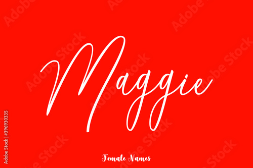 Tableau sur toile Maggie-Female Name Brush Calligraphy White Color Text On Red Background