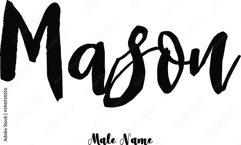 Mason Male Name Cursive Calligraphy Text on White Background Stock