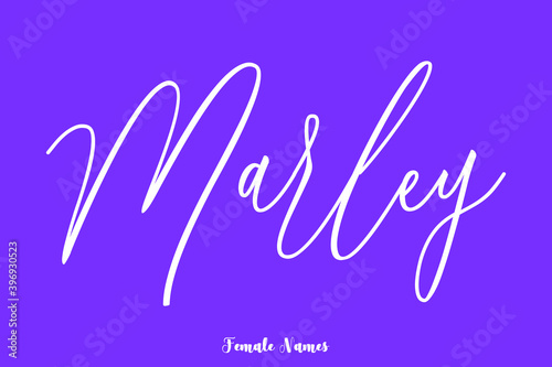 Marley -Female Name Cursive Calligraphy Text On Purple Background