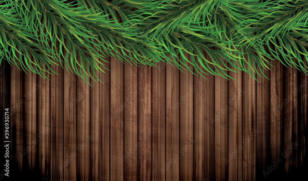 Fir Branches on Wooden Background. Pine Sprigs on Above. Christmas and New Year Decoration. Fir Branches on Wooden Background. Pine Sprigs on Above. Christmas and New Year Decoration.