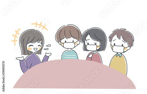 一人だけマスクを付けずに楽しそうに喋る人のイラスト・ベクター