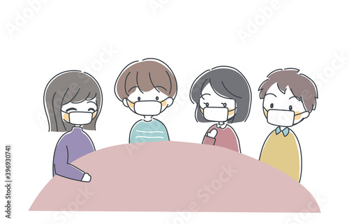 マスク着用で会話を楽しむイラスト・ベクター