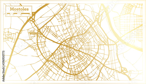 Mostoles Spain City Map in Retro Style in Golden Color. Outline Map.