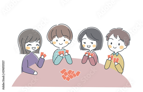トランプをする人たちのイラスト・ベクター