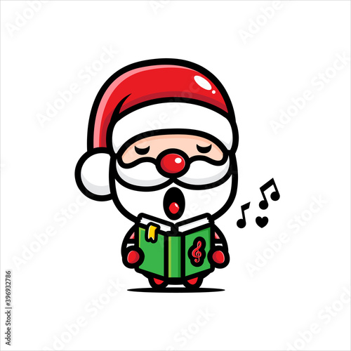 cute santa claus character singing with song book