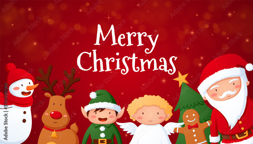 Cute illustration with Santa and his companions Cute illustration with Santa and his companions