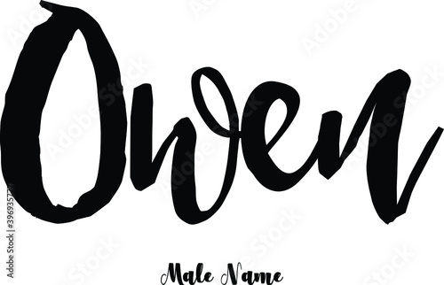 Owen-Male Name Cursive Calligraphy Text on Black Background