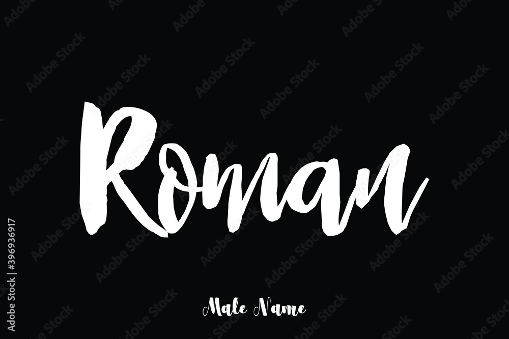 Roman-Male Name Cursive Calligraphy White Color Text on  Black Background