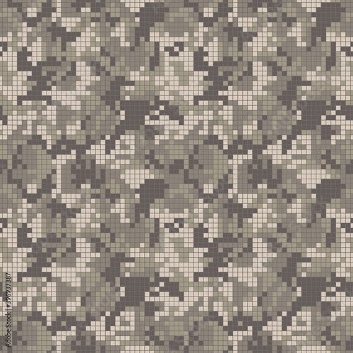 Digital military camouflage. Seamless camo pattern. Halftone pixel mosaic background. Sand brown masking colors. Abstract texture for print on fabric, textile or paper. Vector © Юрий Парменов