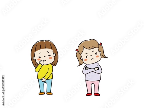 怒っている女の子と悲しそうな顔の女の子　女の子同士のトラブル