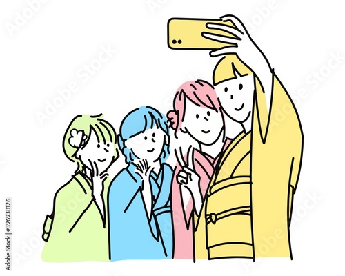 Vector image of women wearing kimono