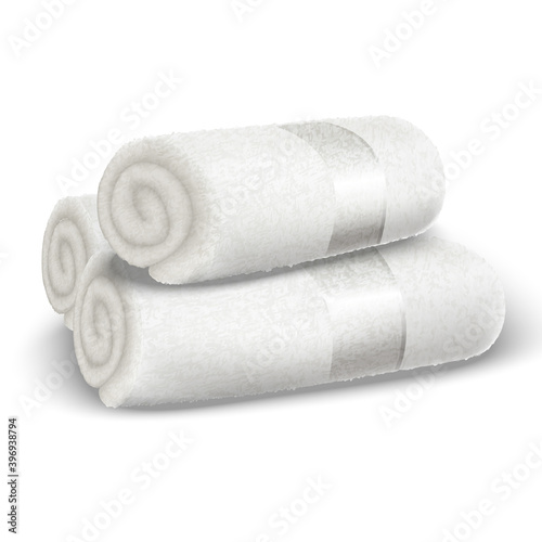 realistic vector white spa rolled towels isolated.