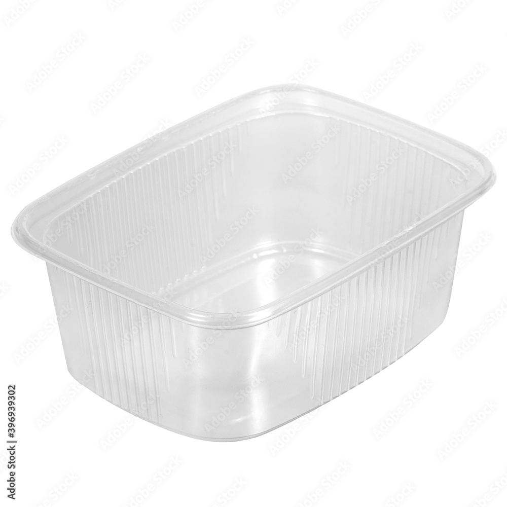 Reusable plastic transparent box for takeaway food, picnic, salad for shop isolated on white Reusable plastic transparent box for takeaway food, picnic, salad for shop isolated on white