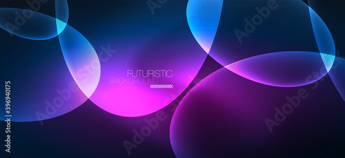 Neon ellipses abstract backgrounds. Shiny bright round shapes glowing in the dark. Vector futuristic illustrations for covers, banners, flyers and posters and other