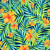 floral tropical seamless pattern on black background
