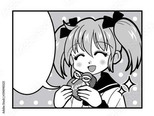 笑顔でバレンタインチョコを渡すセーラー服の少女