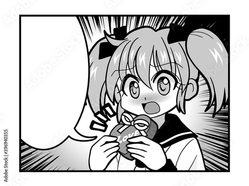 赤面し勇気を出してバレンタインチョコを渡すセーラー服の少女