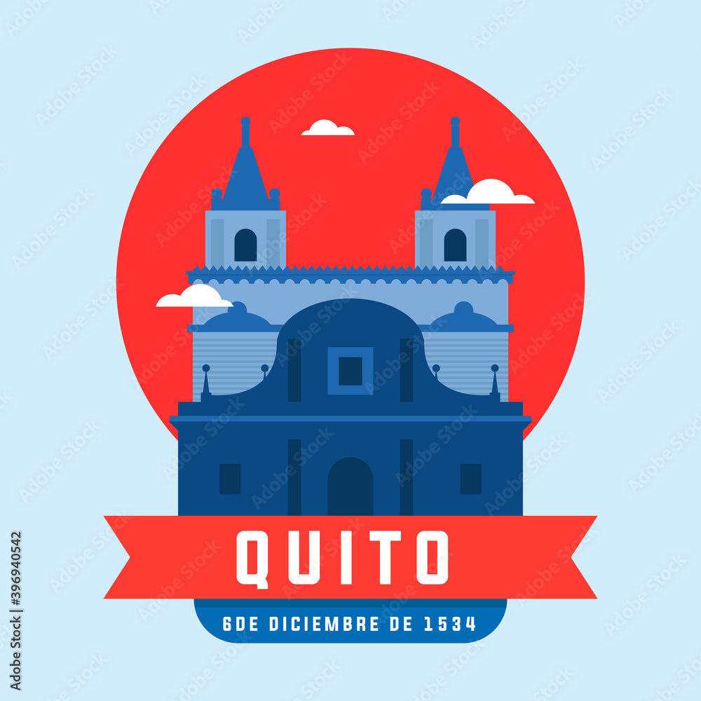 Fundacion de quito celebration with church isolated on a white background
