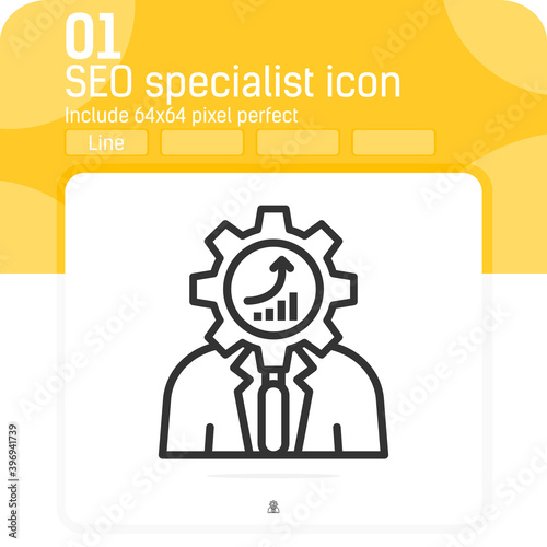 seo specialist icon with outline style isolated on white background. Vector illustration seo specialist sign symbol icon concept for web design, ui, ux, website, logo, online, technology and apps