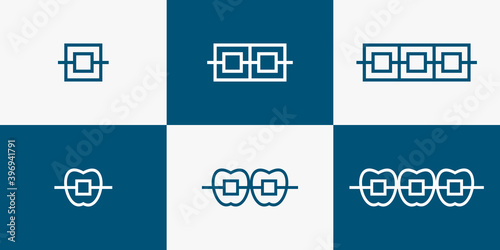 set of monogram letter icon logo template tooth braces
