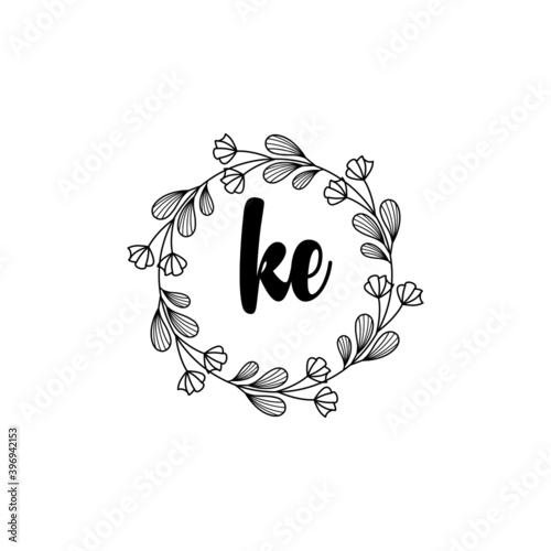 KE Initial handwriting logo template vector 