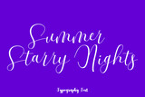 Summer Starry Nights Hand lettering Cursive  Typography Phrase On Purple Background