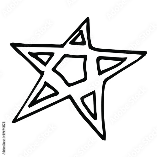 Single star, doodle style. Vector hand drawn element isolated on white background.