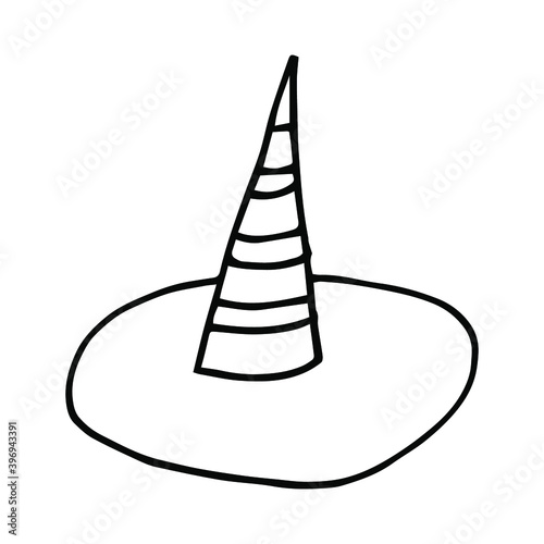 Simple cartoon vector witch hat isolated on white background. Doodle style, hand drawn element. Fantasy illustration for mystery, boho design.