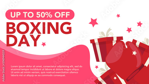 Boxing day sale banner with pictures of gifts for many needs of the online business