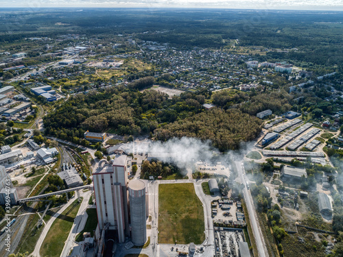 Cement plant, aerial view.