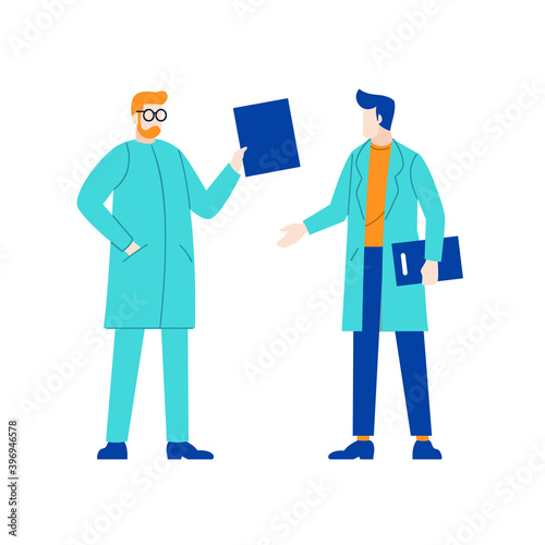 the doctors are discussing of research reports illustration flat design 