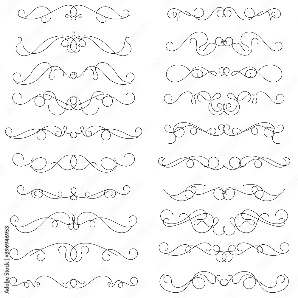 set of dividers calligraphic line elements for design