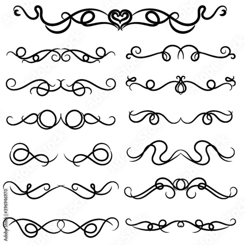 set of dividers calligraphic line elements for design