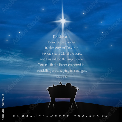 Foto Christmas nativity scene of baby Jesus in the manger with scriptures in christma