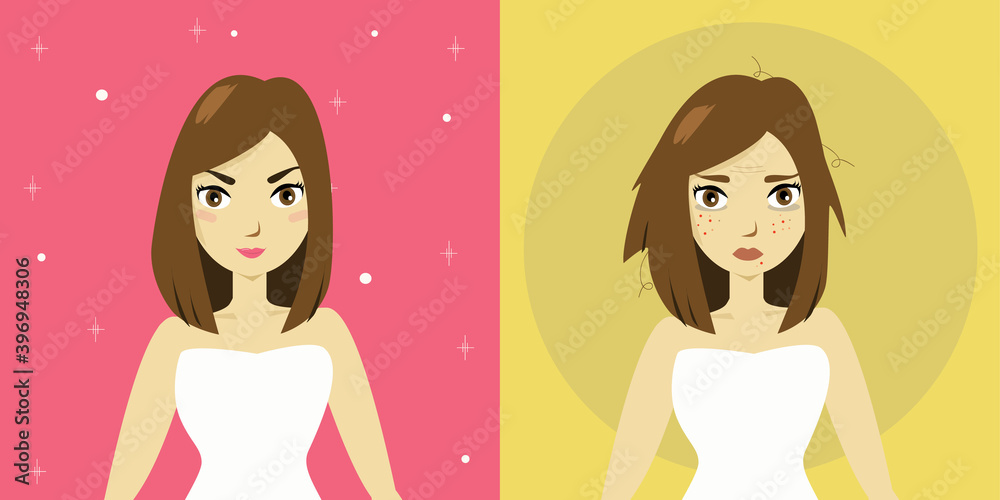 Illustration of the two women with different emotion. Illustration of the two women with different emotion.