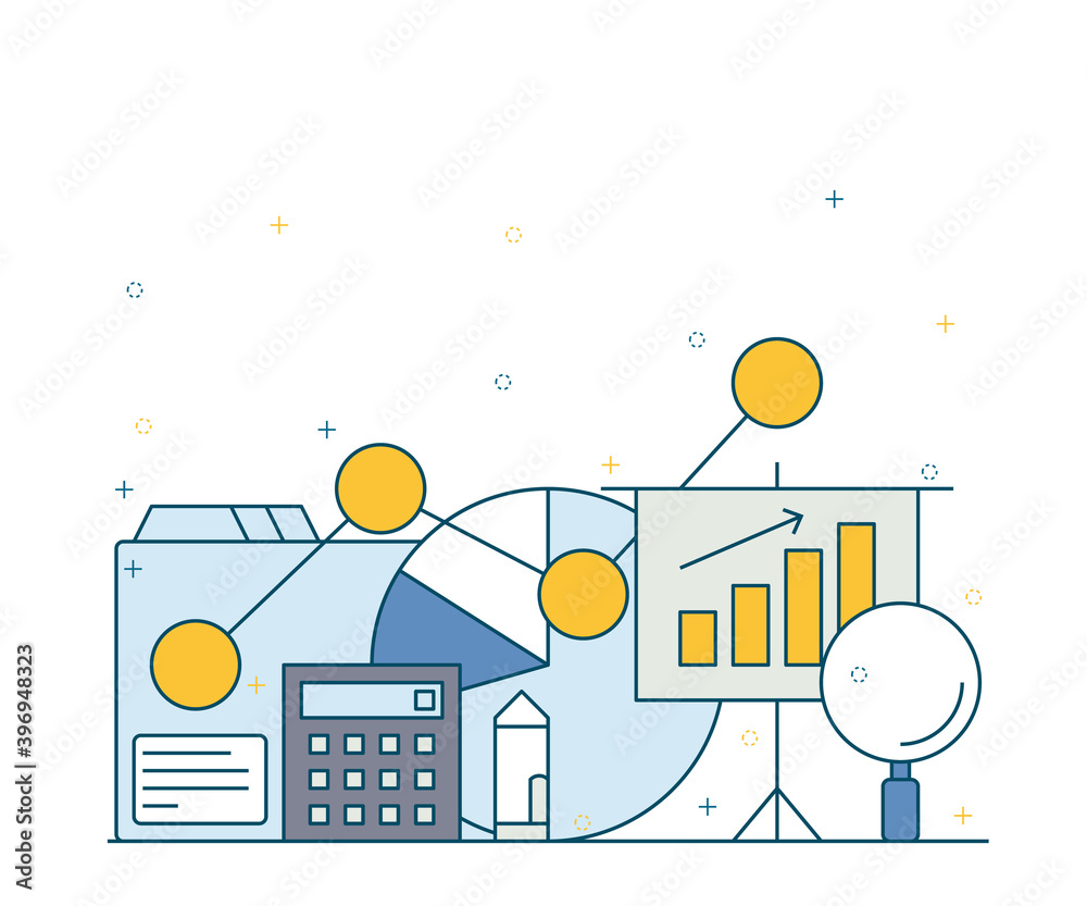 Illustration of statistics report for business and finance presentation.