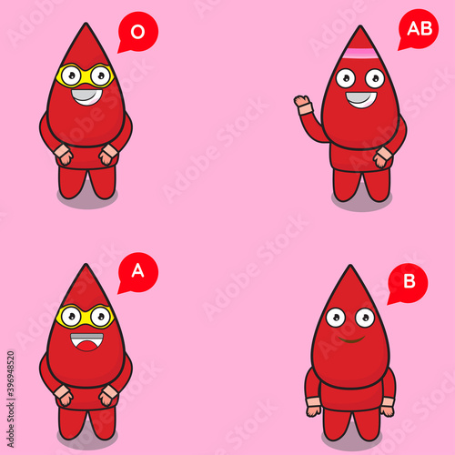 cute blood group mascot in flat design eps 10
