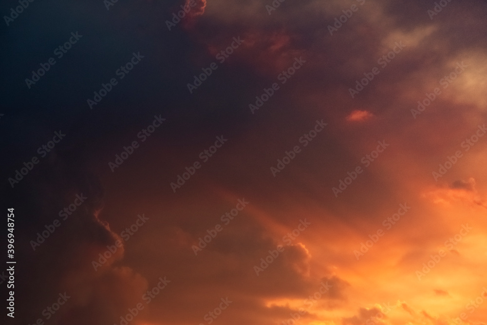 Light from Sunset filters through bushfire smoke and clouds from 2019-2020 Australian black summer bushfires in the Blue mountains