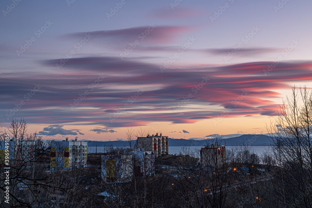 Kamchatka, lenticular clouds in the Mokhovaya area Kamchatka, lenticular clouds in the Mokhovaya area