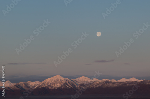 Kamchatka  moonset at dawn in the Mokhovaya region
