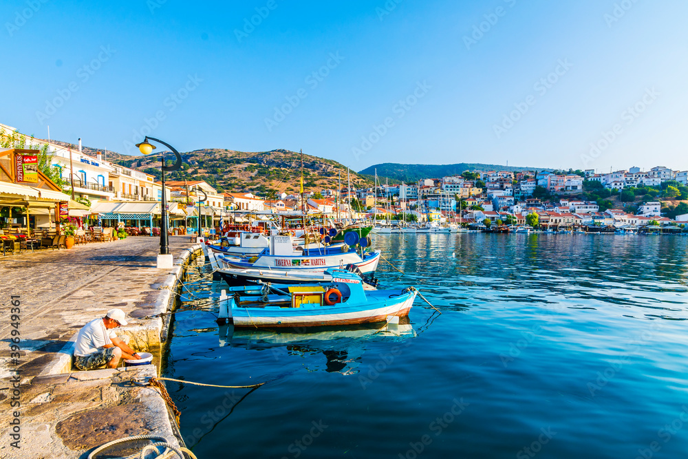 Pythagoreio Harbour view. Pythagoreio is the most popular village in Samos Island.