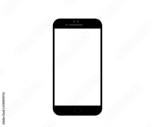 2d flat vector illustration of a mobile phone with a blank white screen on isolated background.Simple mobile clipart.Mobile icon.