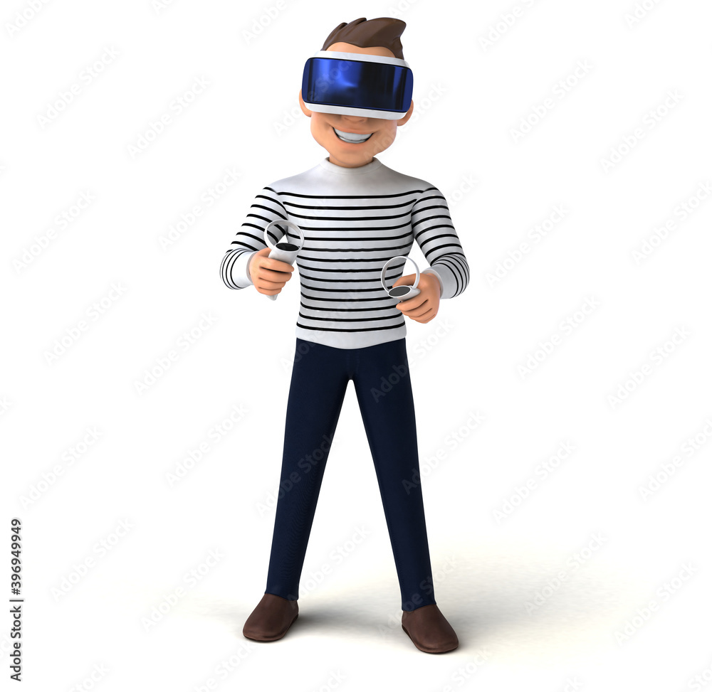 Fun 3D illustration of a cartoon man with a VR helmet Fun 3D illustration of a cartoon man with a VR helmet