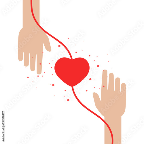 Blood donor hands with heart. Medical help logo.Donate blood concept.