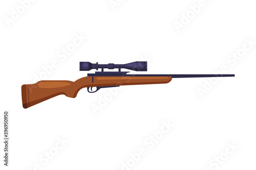 Hunting Rifle, Hunter Tackle Flat Vector Illustration on White Background