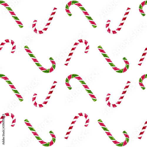 Seamless Christmas pattern with candy canes. Hand painted watercolor illustration on white background